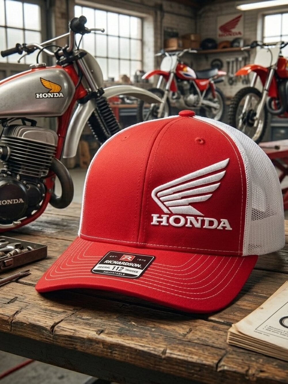 Honda Racing Wing Embroidered Red White Richardson 112 Trucker Hat Cap Race GP